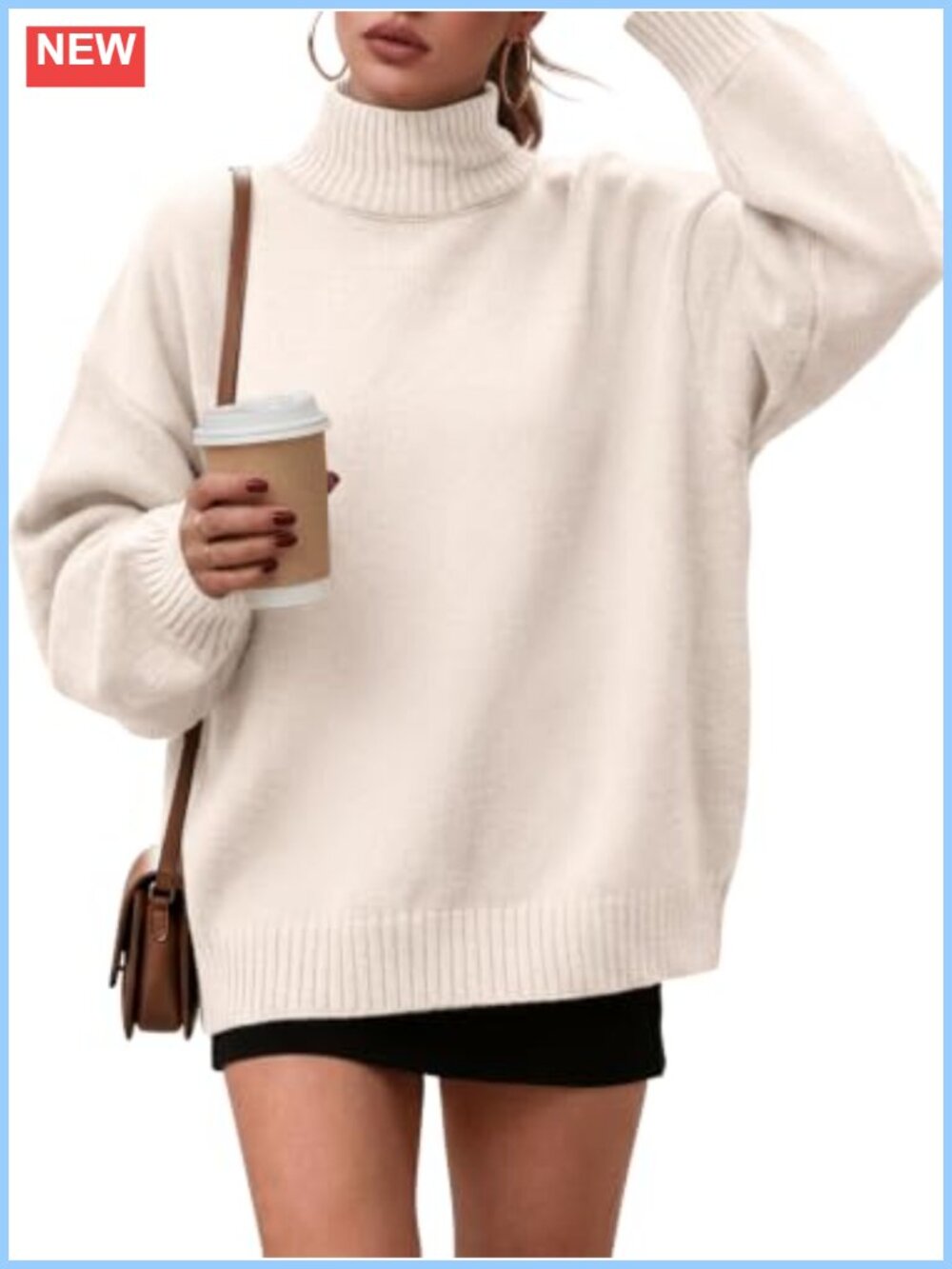 Women's Cozy Mock Turtleneck Oversized Pullover Sweater Ribbed Knit